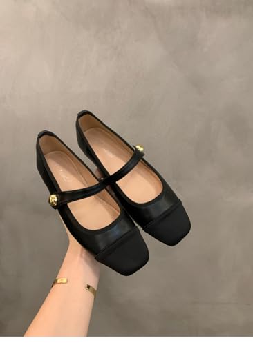 Women's Classic Mary Jane & Ballet Flats - Premium Leather Dress Shoes, Business Office Round Toe Black Flats for Women3