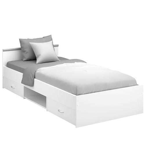 Miroytengo Cama Juvenil Village 2 Cajones 1 Hueco Blanco y Gris Dormitorio habitación Infantil 90x200 cm