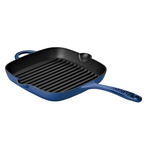 Denby - Cobalt Blue Cast Iron Griddle Pan 25cm - Enamelled, Non Stick Saute Frying Pan - Dishwasher & Oven Safe Cookware - Suitable for All Hob Types, Induction, Gas, Electric - PFAS Free