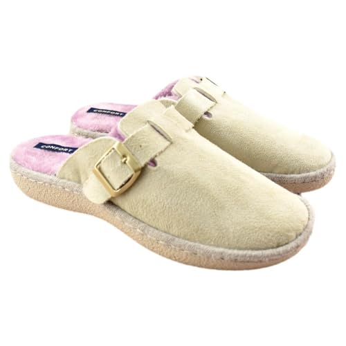 Confort Flex - Zapatillas de casa Muy cómodas con Planta Acolchada 365111 Sintético Mujer Color: Beige Talla: 36
