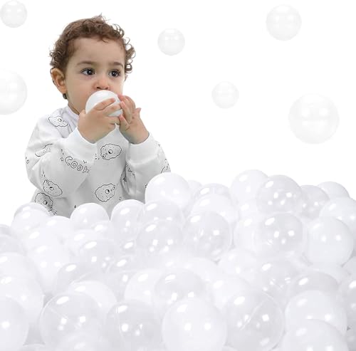 beplace kids - 50 Bolinhas para Piscina - Escolha a Cor | Não Amassa | BPA Free (Snow - Branco e Tra