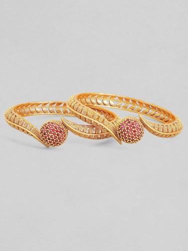 Image of Rubans Set of 2 22K Gold-Plated Stylish Stone Studded Traditional Bangles for Womens & Girls