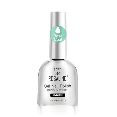 ROSALIND Base Coat Esmalte Semipermanent, Capa Base Pintauñas Semipermanentes, Soak-Off UV LED para Pintauñas Gel Nail Art Manucura 11ml