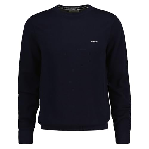 GANT Men's Cotton Pique C-Neck Sweater, Evening Blue, X-Large