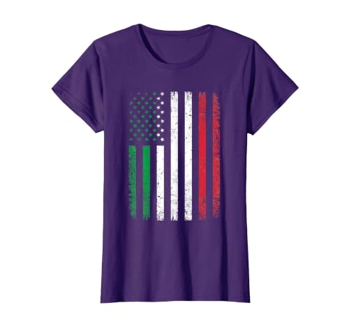Italy USA Flag 4th of July Patriotic American Italian Flag T-Shirt, Women, Purple, Small