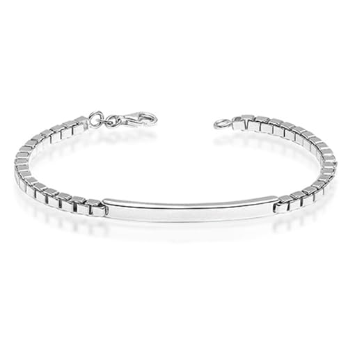 Image of TRUESILVER ACPL 925 Sterling Silver Men's ID Bracelets | Italian 3MM Box Chain ID Bracelets for Men(7.5, 8, 8.5, 9 Inches)