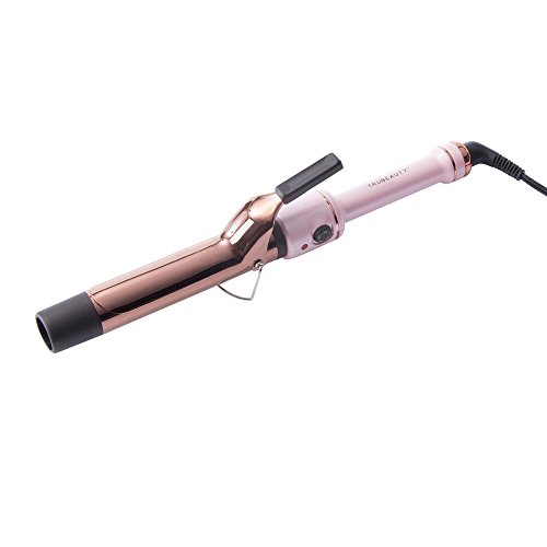 Tru Beauty, Professional Titanium Curling Iron with Titanium Coated Barrel, Adjustable Temperature, and Anti-Scalding Tip Suitable for All Hair Type - 1.25-Inch Barrel, Blush/Rose Titanium