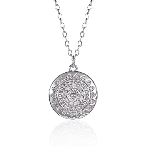 ZAVANA Collar Colgante Mandala para Mujer, Cadena y Colgante Plata de Disco Redondo, Collares Plata Mandala para Mujer y adolescentes, Bisuteria Mujer