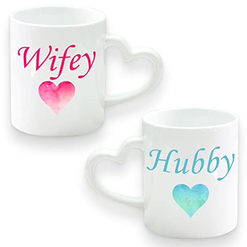Image of We Personalize Wifey & Hubby Set of Two Mugs, Valentine's Day, Birthdays, Anniversaries or a Wedding Gift