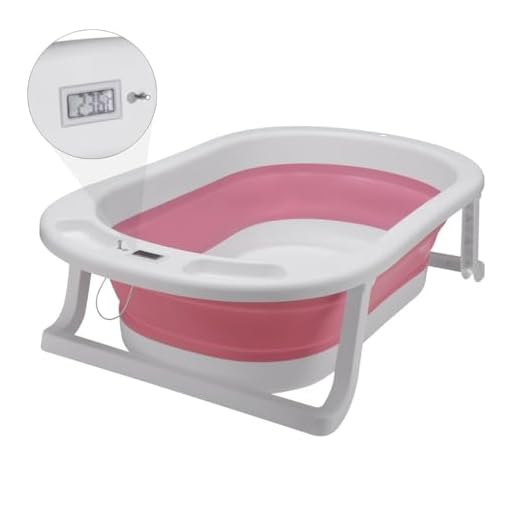Banheira Retratil Portátil Dobrável Infantil com Termometro Digital Banho Bebê Rosa Awiki.