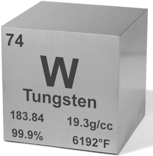 Tungsten 0.5" Metal Density Cube - 99.9% Pure Element for Chemistry - Periodic Table Design for Scientific Collection, Education, & Gifting