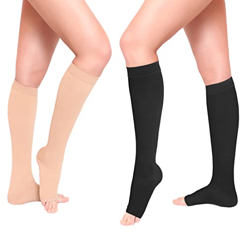 KEVVI - Knee High Support Hose Compression Socks 20-30 Medical Support Hose Compression Stockings for Women Ted Hose 2 pairs