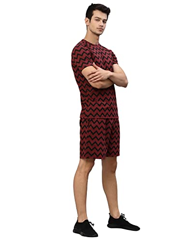 Image of RIGO Men's Printed Slim Fit T-Shirt (SET04221006 Maroon