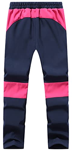 DAFENP Kinder Softshellhose Skihose Warm Gefüttert Thermohose Winter Wasserdicht Winddicht Schneehose Jungen Mädchen Wanderhose KZ2001-Pink1-L, 134-140