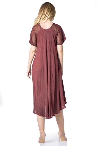 Image of Sakkas Egan Long Embroidered Caftan Dress /Cover Up with Embroidered Cap Sleeves