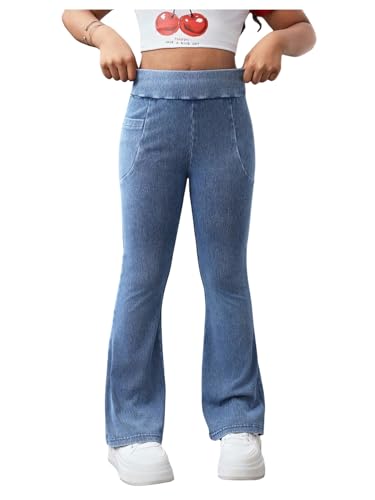SHENHE Girl's Flare Jean Leggings High Waisted Stretch Bootcut Denim Yoga Pants with Pocket