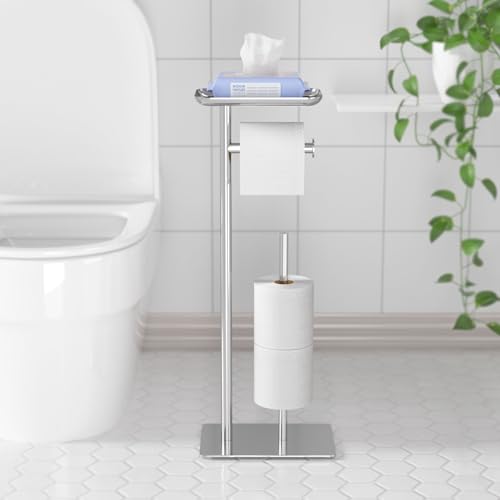 Stehender Toilettenpapierhalter mit Ablage Oben, Klopapierhalter aus Edelstahl mit Platz für 4 Ersatzrollen