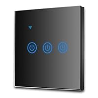EXTRASTAR WLAN-Touch-Wandschalter, 3-Wege, 3 Kanäle, Kompatibilität mit intelligenten Assistenten wie Google Home und Amazon Alexa, neutrales Kabel erforderlich, Schwarz