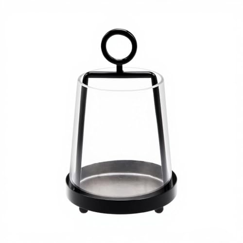 Twakutwaku 6" Wide Modern Farmhouse Metal Hurricane Candle Holder with Handmade Sturdy Glass Sleeve in Black for Pillar Candle & Plants, Glass Hurricane Lantern, Industrial, Minimalistic