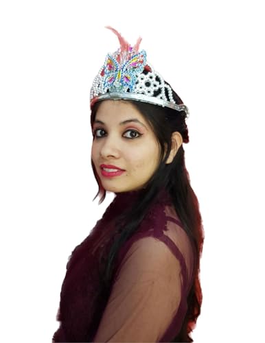 Image of BookMyCostume Silver Butterfly Princess Tiara Feather Crown Headband Fancy Dress Costume Accessory for Girls Free Size