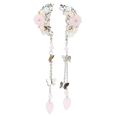 Preisvergleich Produktbild ZSDN 1 Paar alte chinesische Art Schmetterlingsquasten Blumenperlen Haarnadeln Kopfbedeckung Charmantes Brauthaarzubehör, Rosa