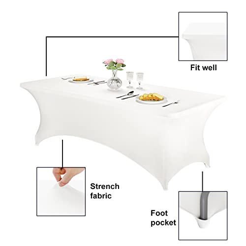 Image of FORLIFE Spandex Table Cover - Fitted 8ft Rectangular Tablecloth, Stretch Patio Cover, Universal for Wedding, Banquet, Party (White)