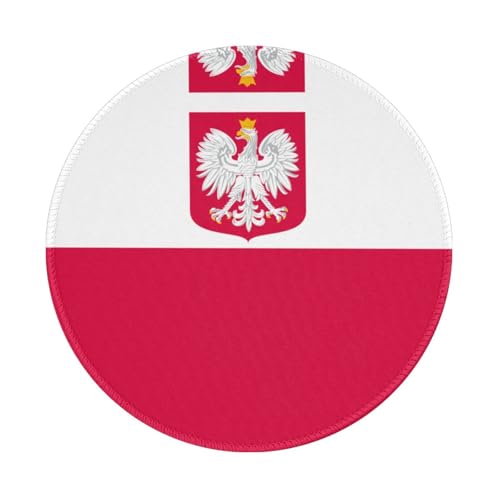 Tapis de souris rond imprimé drapeau de la Pologne avec base en caoutchouc pour ordinateur portable, ordinateur de bureau et jeux vidéo