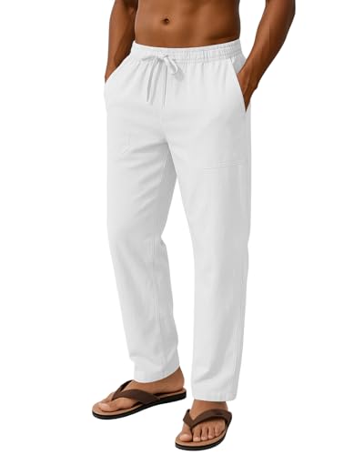 Mens Lightweight Casual Linen Pants Loose Fit Elastic Drawstring Linen Summer Beach Pants for Men2