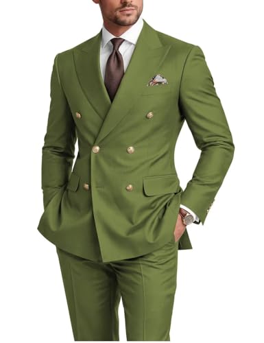 TIJOFA Mens 2 Piece Double Breasted Suit Regular Fit Gold