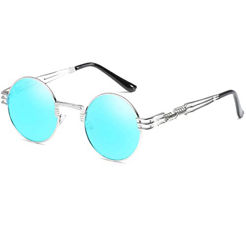 GAMT John Lennon Glasses Quavo Steampunk Round Sunglasses Circle Metal Frame Eyewear for Men and Women Blue