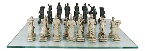 Ebros Greek Mythology Chess Set Olympian Gods and Demigods Zeus Hera Army Felted Base Resin Chess Pieces with 15