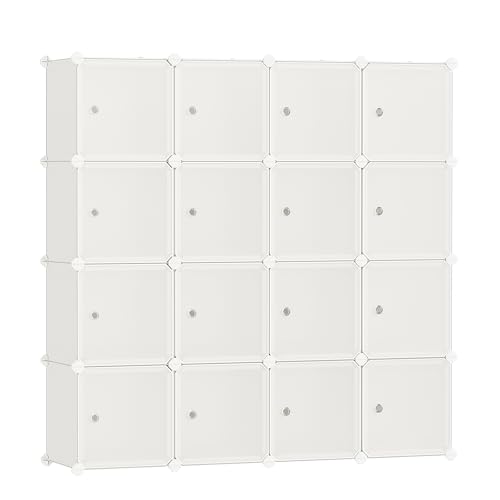 SONGMICS Estantería Modular, Armario Modular de 16 Cubos, Estantería de Plástico con Puertas,...