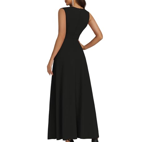 COOAN Women's Black Long Formal Dresses Cocktail Wedding Guest Dress Ruffle Split Elegant V Neck Party Gowns by COOAN - Used condition - US$26.13