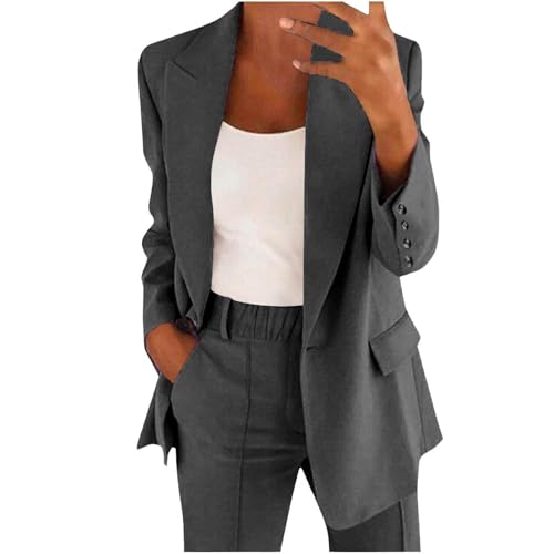 Blazer Damen Elegant Jogginganzug Damen Blau Casual Outfits 2025 Casual Hosenanzüge Plus Size Wide Hosenanzug Set Festliches Outfit Zweiteiler Angebote des Tages Heute dunkelgrau M