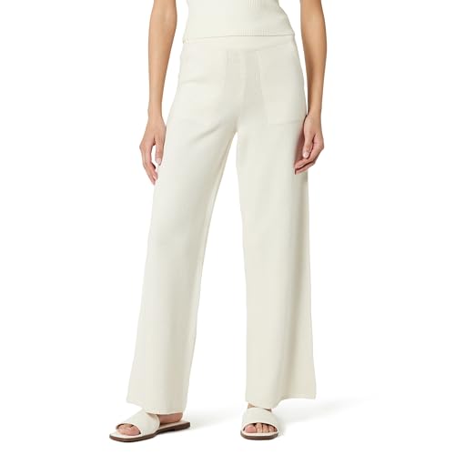 The Drop Women's Cynthia Cotton Blend Wide Leg Sweater Pant, Whisper White, S