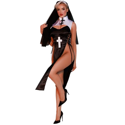 WeiDuoLuo Slim Fit Sexy Nun Costume for Women - Halloween Nun Dress, Comfortable & Fashionable Roleplay Lingerie (Size S) (Cheongsam nun's dress)