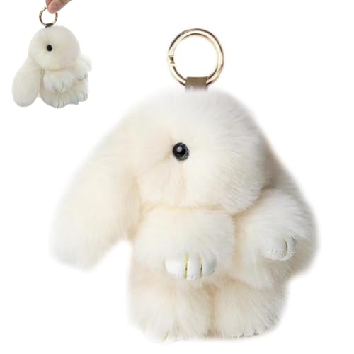 LGWJHCY Llavero de conejo de peluche, bonito llavero de conejo de peluche, decoración con pompón para Pascua, niños y niñas (blanco)