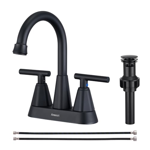 Bathroomsinkfaucetmatteblack4inchbathroomfaucetsforsink3holewithpopupdrainandwatersupplylines360swivelspout2handlefaucetforbathroomsink  Urban Country Home Decor Bathroom sink faucet matte black 4 inch bathroom faucets for sink 3 hole with pop up drain and water supply lines 360 swivel spout 2 handle faucet for bathroom sink  urban country home decor