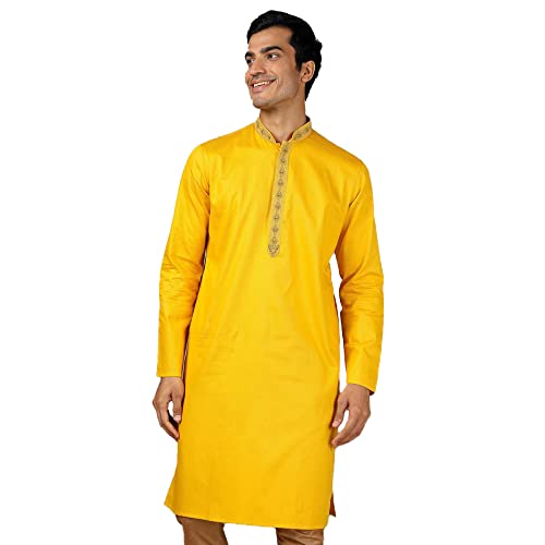 Image of by Shoppers Stop Solid Polyester Cotton Slim Fit Mens Kurta