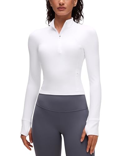 CRZ YOGA Butterluxe Half Zip Long Sleeve Shirts for Women - Workout Athletic Yoga Tops Crop Collared Quarter Zipper T-Shirt