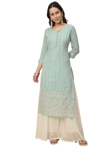 Image of RATAN Women's Georgette Anarkali Lucknowi Chikankari Ethnic Wear Kurta