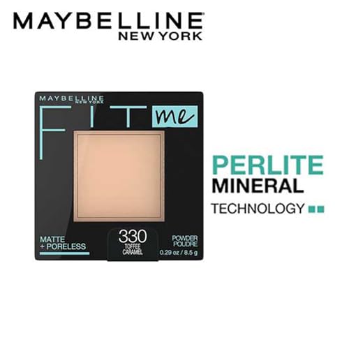 Maybelline New York Powder Foundation, Pressed Powder Compact, Mattifies Skin,Sensitive, Incl. Mirror and Applicator, Fit Me, 330 Toffee, 8.5g