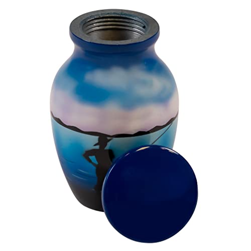Fishing Keepsake Cremation Urn For Ashes, Aluminum, Blue Urn, Keepsake Sized Cremation Urn, 3 Inches High #TOP1