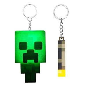 SGZIOO 2PCS Fackel Creeper Schlüsselanhänger, Pixel Model Schlüsselanhänger mit Beleuchtung, USB Charging Fackel Lampe für Spielebegeisterter Schlüssel Rucksack Deko Geschenke