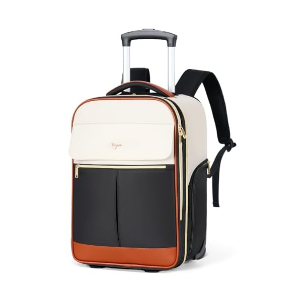 Rolling Backpack for Women, Large Travel Backpack with Wheels Carry on Flight Approved, 15.6 Inch Laptop Wheeled Roller Bag Suitcase for Work Bussiness Weekender (Beige,M Underseat Size)