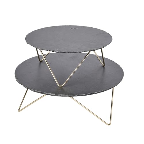 Artesà Tiered Serving Platter, 2 Round Slate Serving Stands with Raised Metal Legs, For Afternoon Tea, Cheese, Cakes, Sandwiches and More, 30.5 x 30.5 x 24cm, Grey