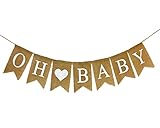 Shimmer Anna Shine Oh Baby Burlap Banner for Baby Shower Decorations and Gender Reveal Party