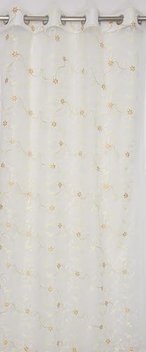 Image of Fabrilia Floral Pattern Embroidery Tissue Net Sheer Transparent Curtains for Window 5 feet Long Set of 2, White