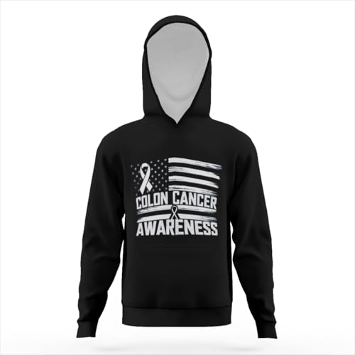 Colon Cancer Awareness Month Vintage American Flag Hoodies for Teen Girls Boys Lightweight Kangaroo Pocket Sweatshirt3