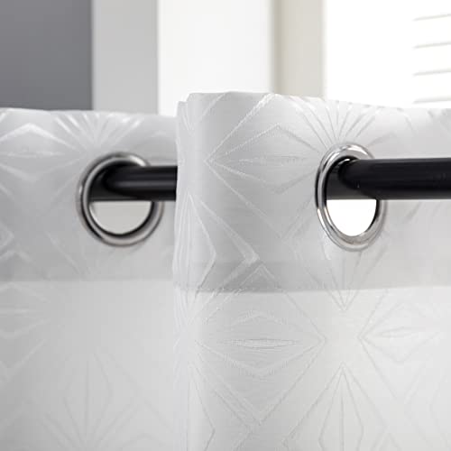 Rideaux semi-occultants anti vis-à-vis blanc jacquard à œillets - 4